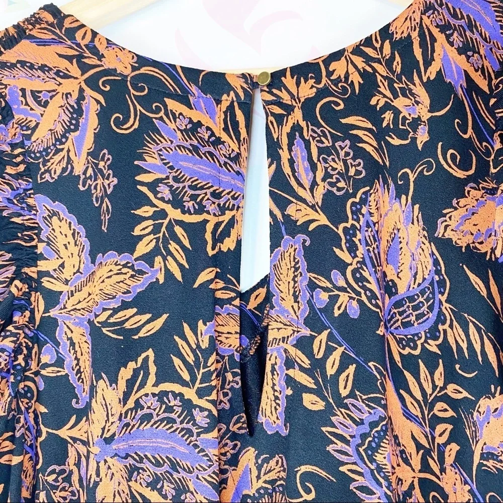 NEW Free People Floral Hello Lover Ruched Tunic V Neck Top S
